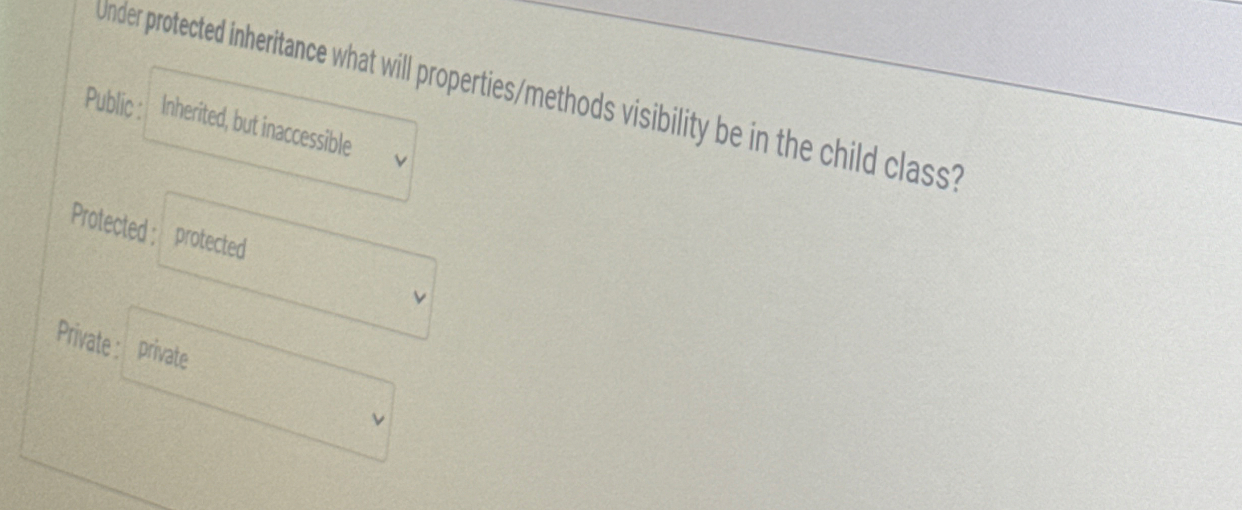 Under protected inheritance what will Droperties