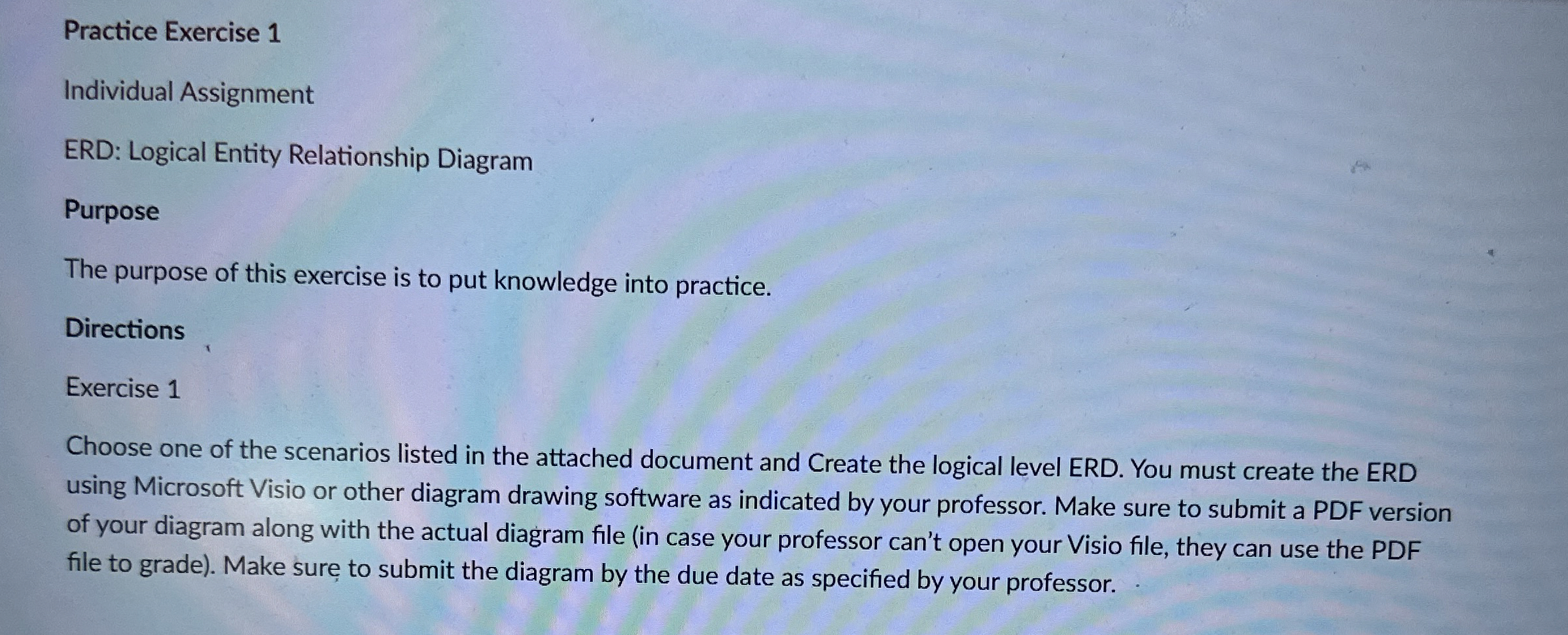 Practice Exercise 1 Individual Assignment ERD: