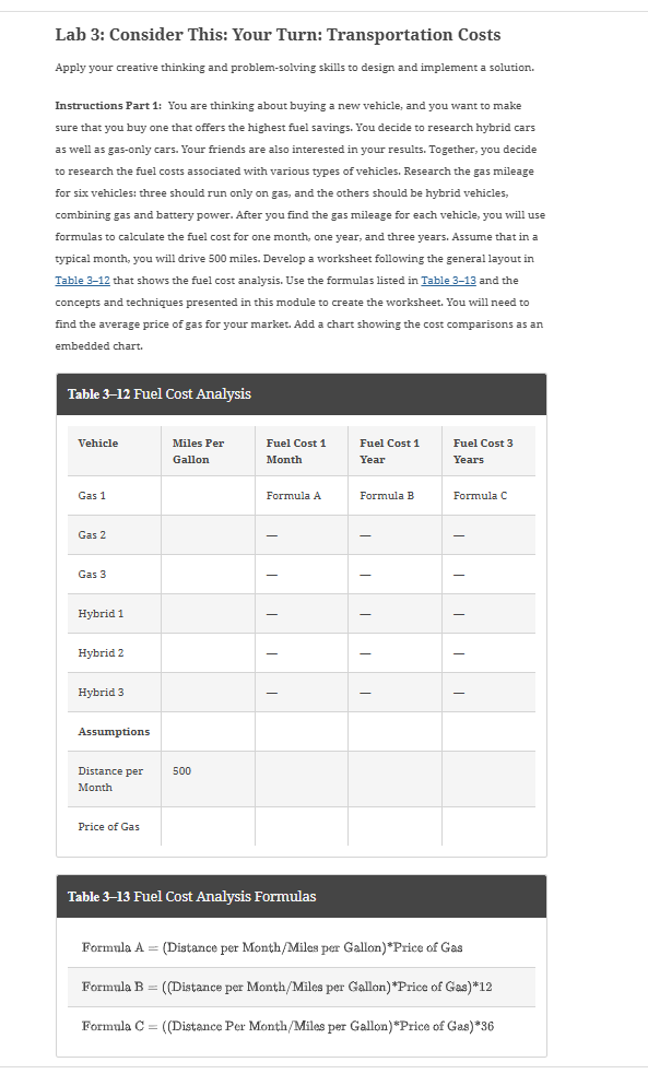 Lab 3 : Consider This: Your Turn: Transportation