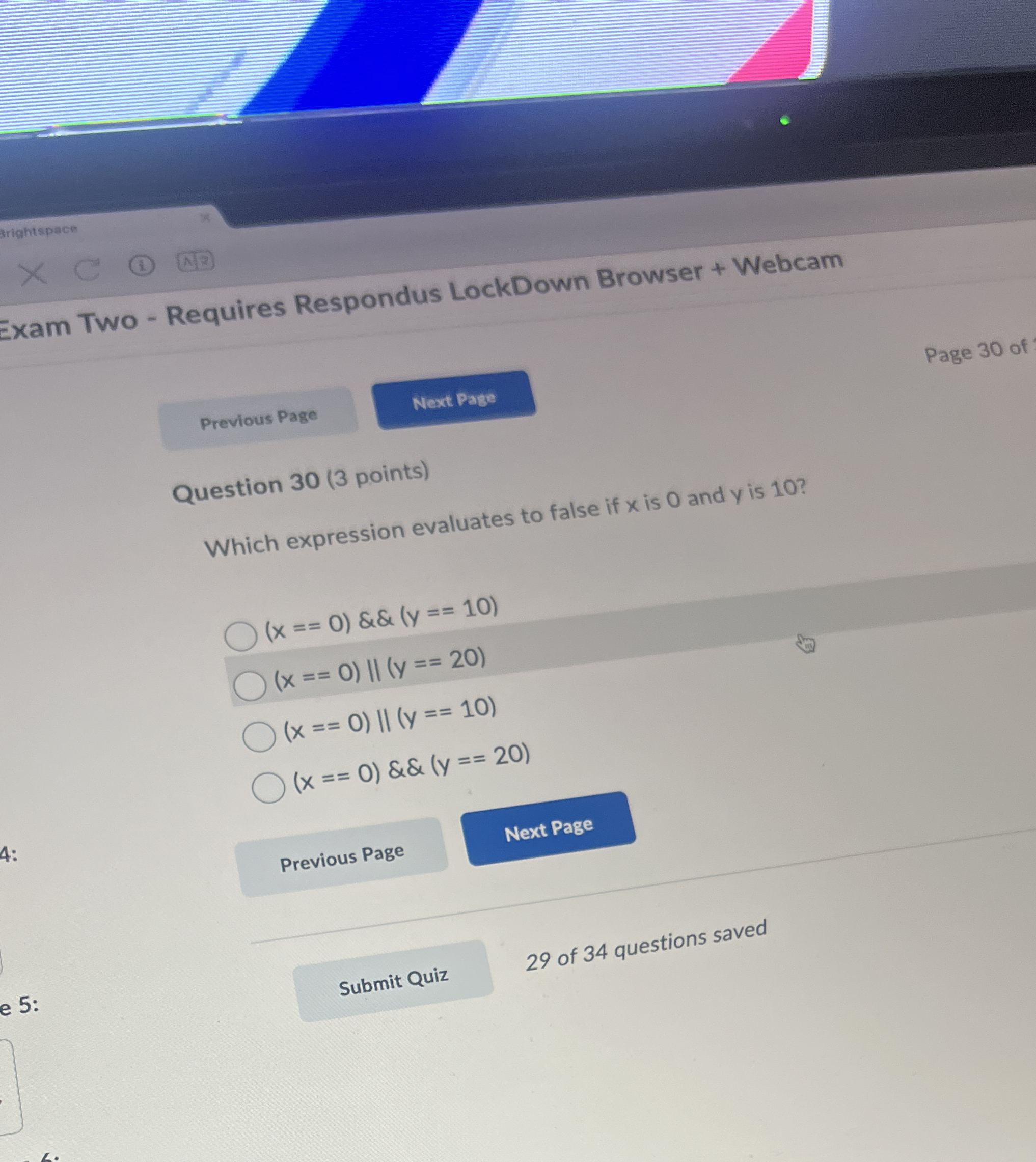 Question 3 0 ( 3 points ) Which expression