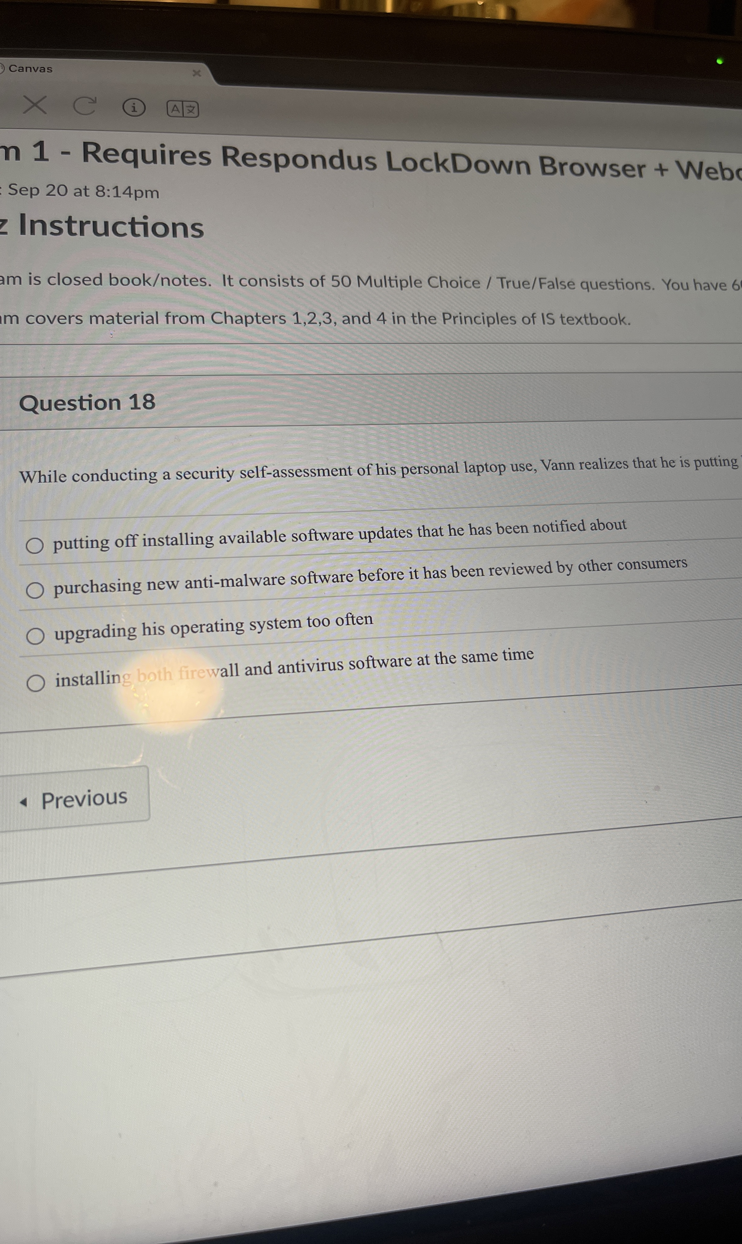 Question 1 8 While conducting a security self -