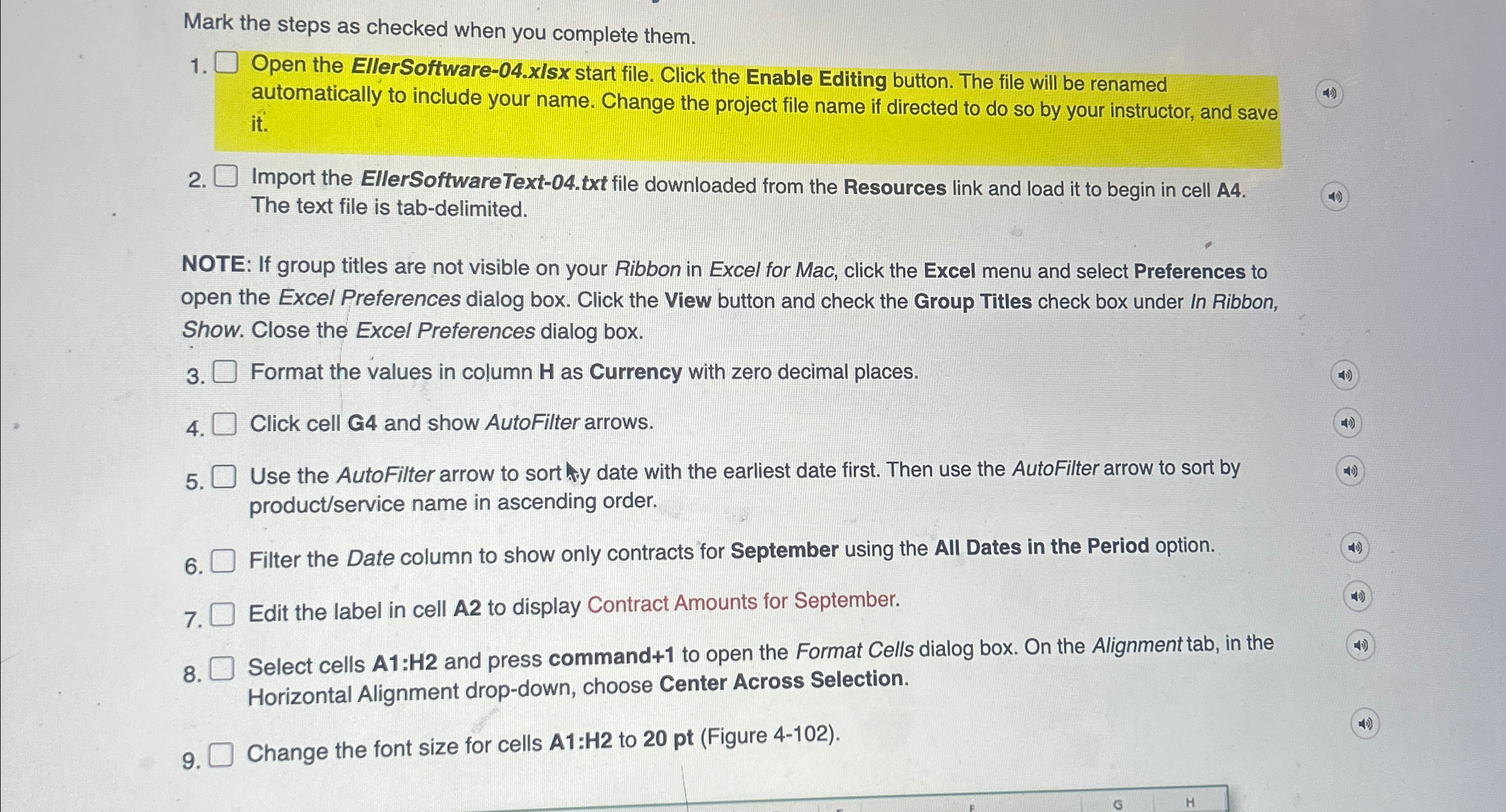 Mark the steps as checked when you complete them.