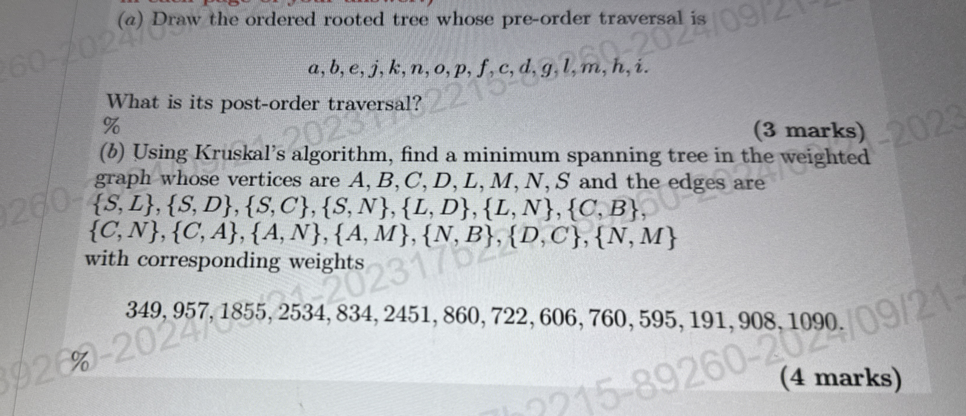 ( a ) Draw the ordered rooted tree whose pre -