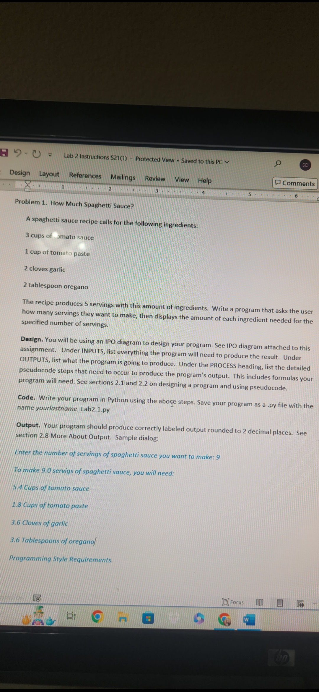 Problem 1 . How Much Spaghetti Sauce? A spaghetti