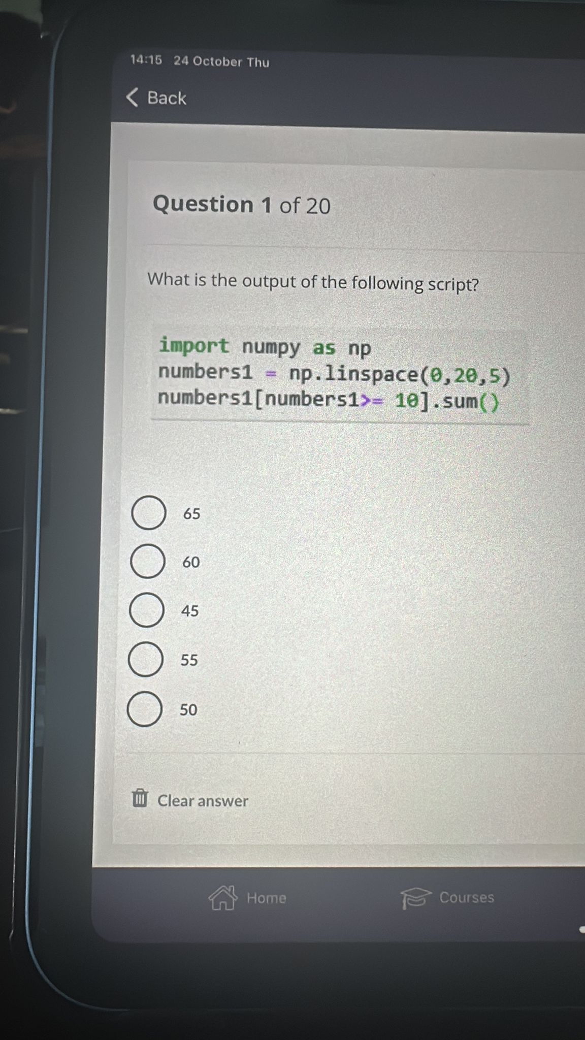 1 4 : 1 5 2 4 October Thu Back Question 1 of 2 0