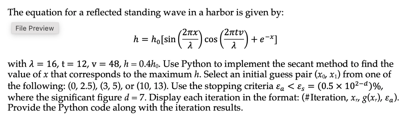 The equation for a reflected standing wave in a