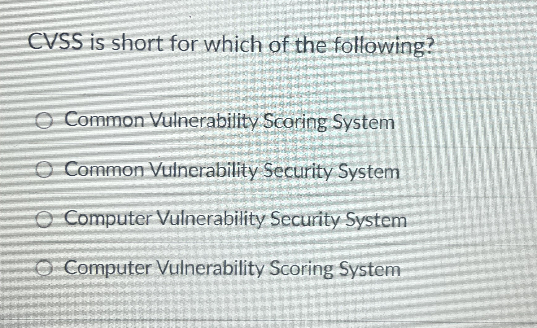 CVSS is short for which of the following? Common