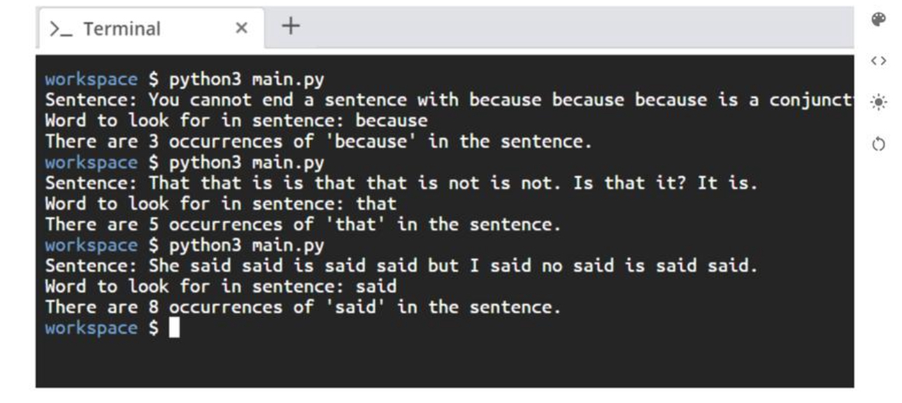 workspace $ python 3 main.py Sentence: You cannot