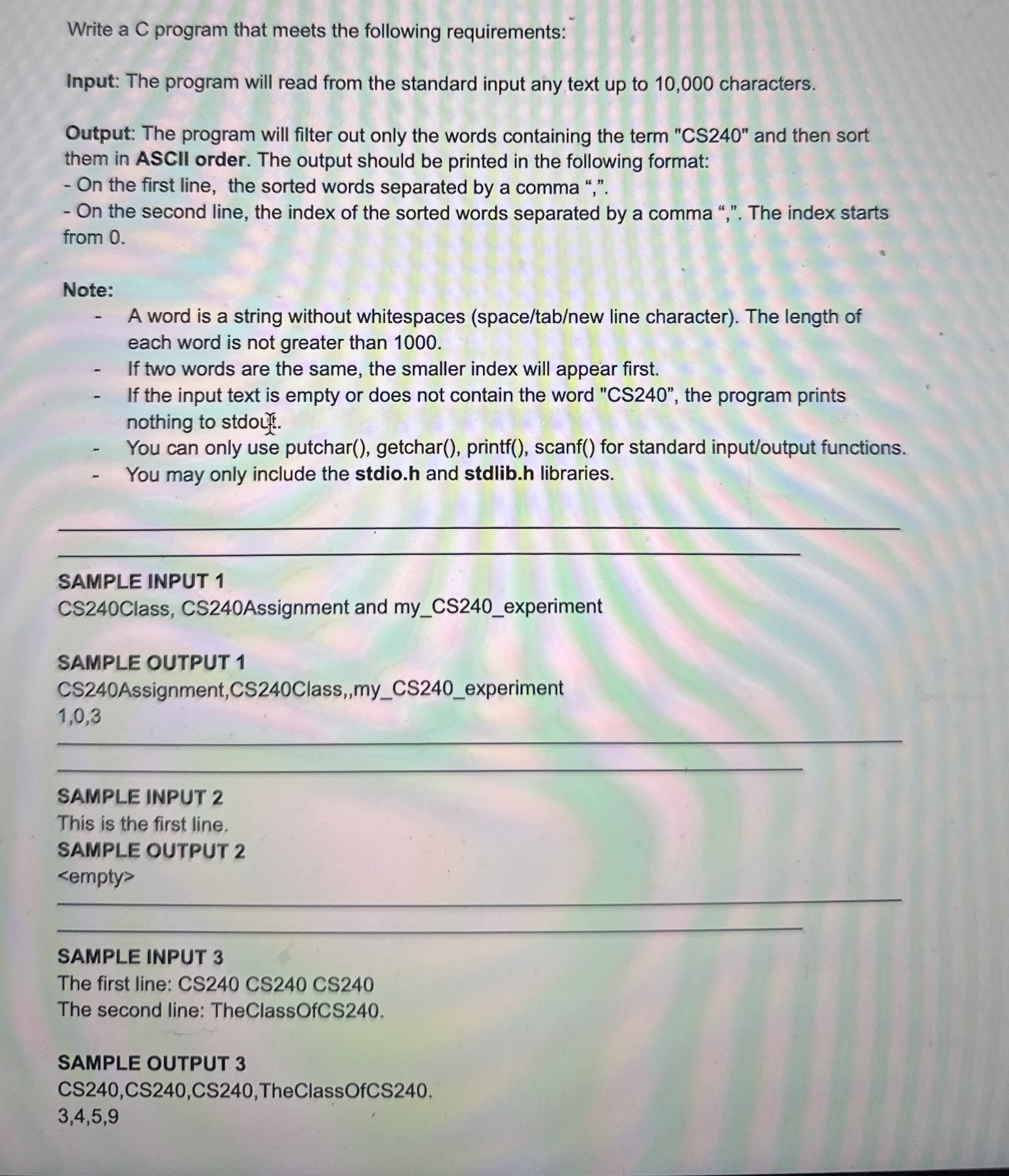 Write a C program that meets the following