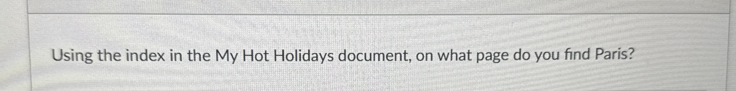 Using the index in the My Hot Holidays document,