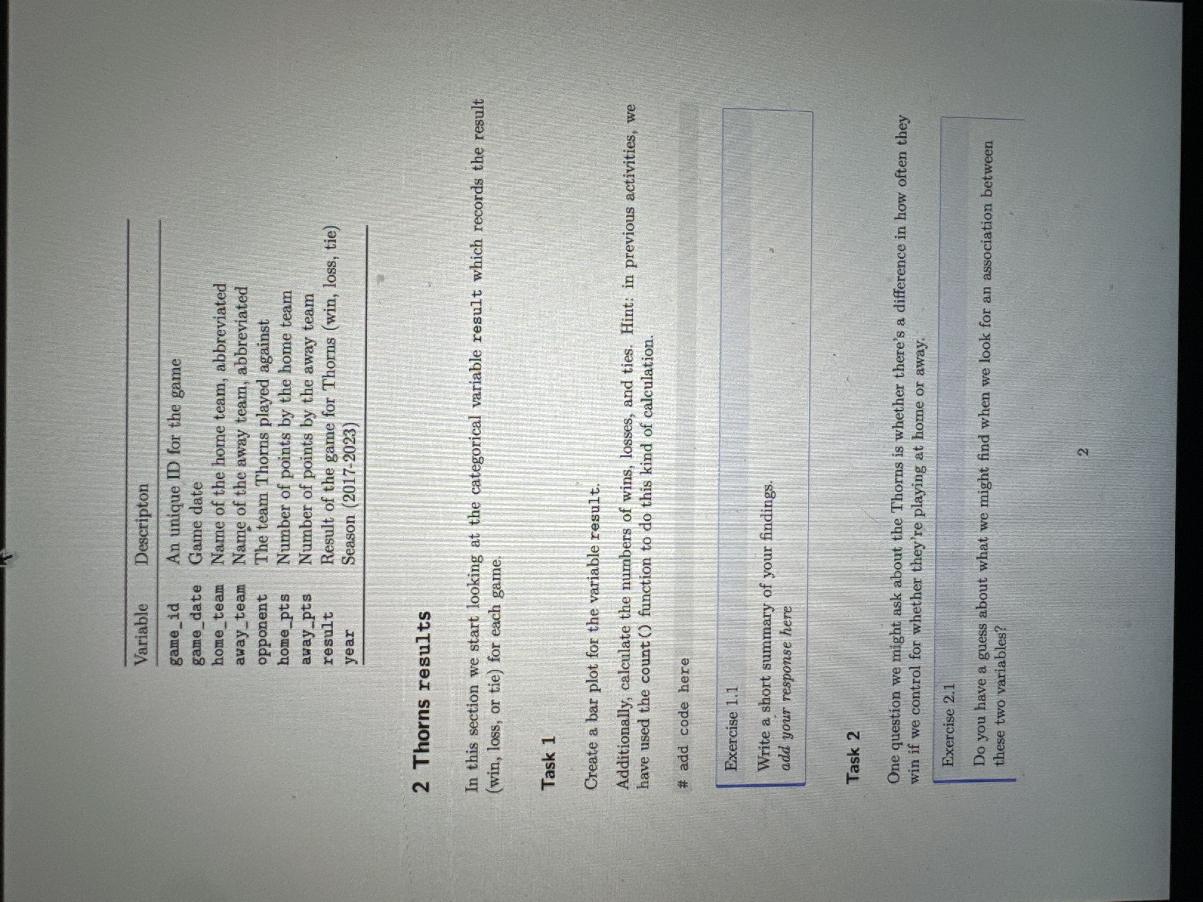 2 Thorns results In this section we start looking