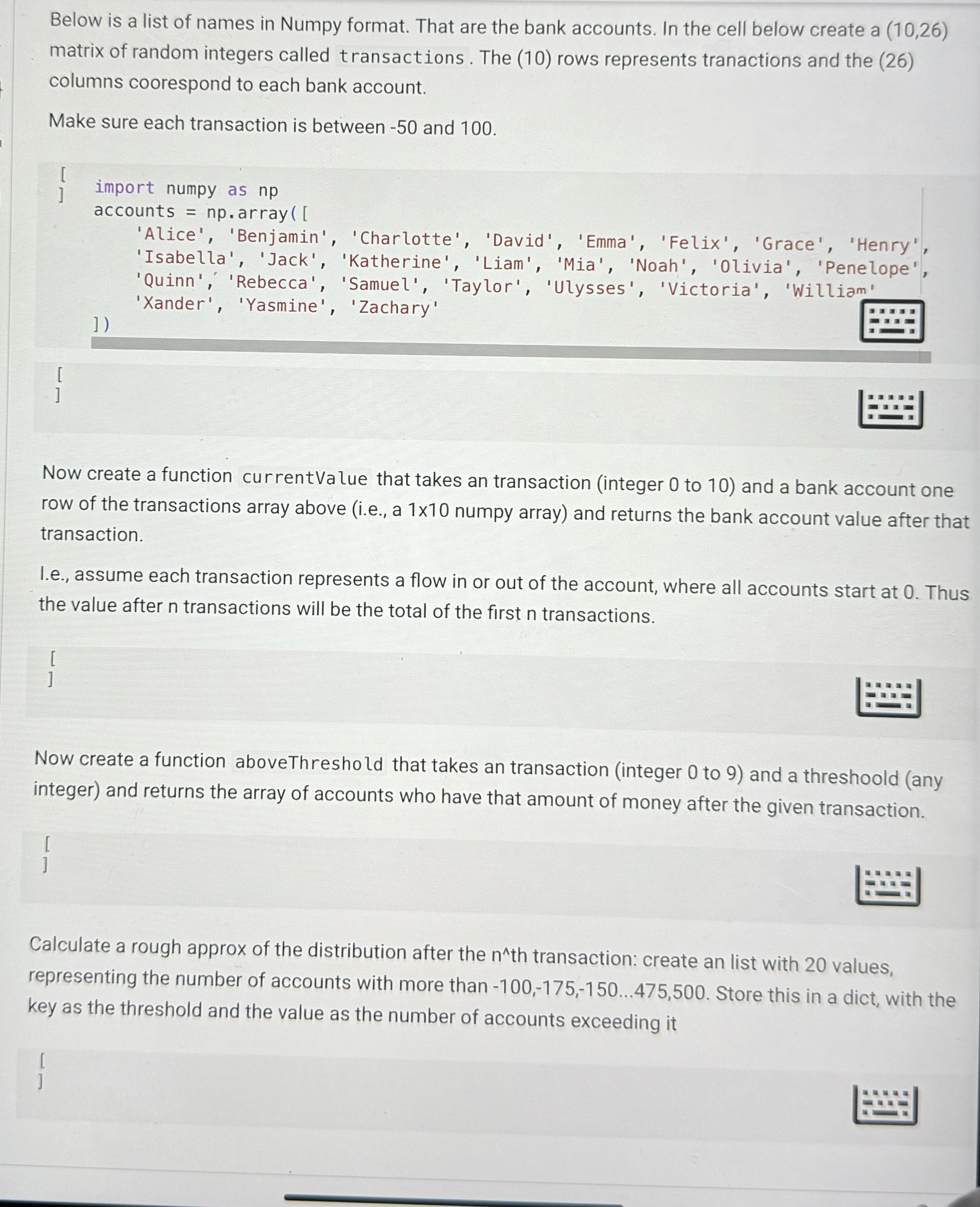 Below is a list of names in Numpy format. That