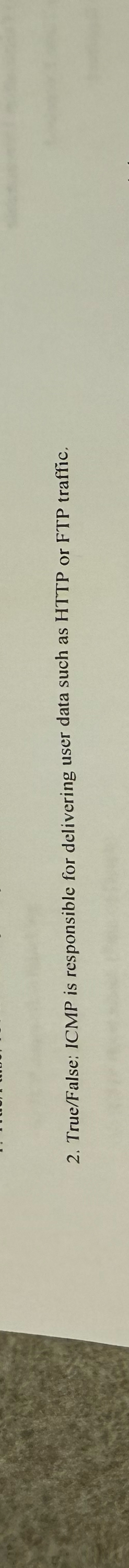 True / False: ICMP is responsible for delivering