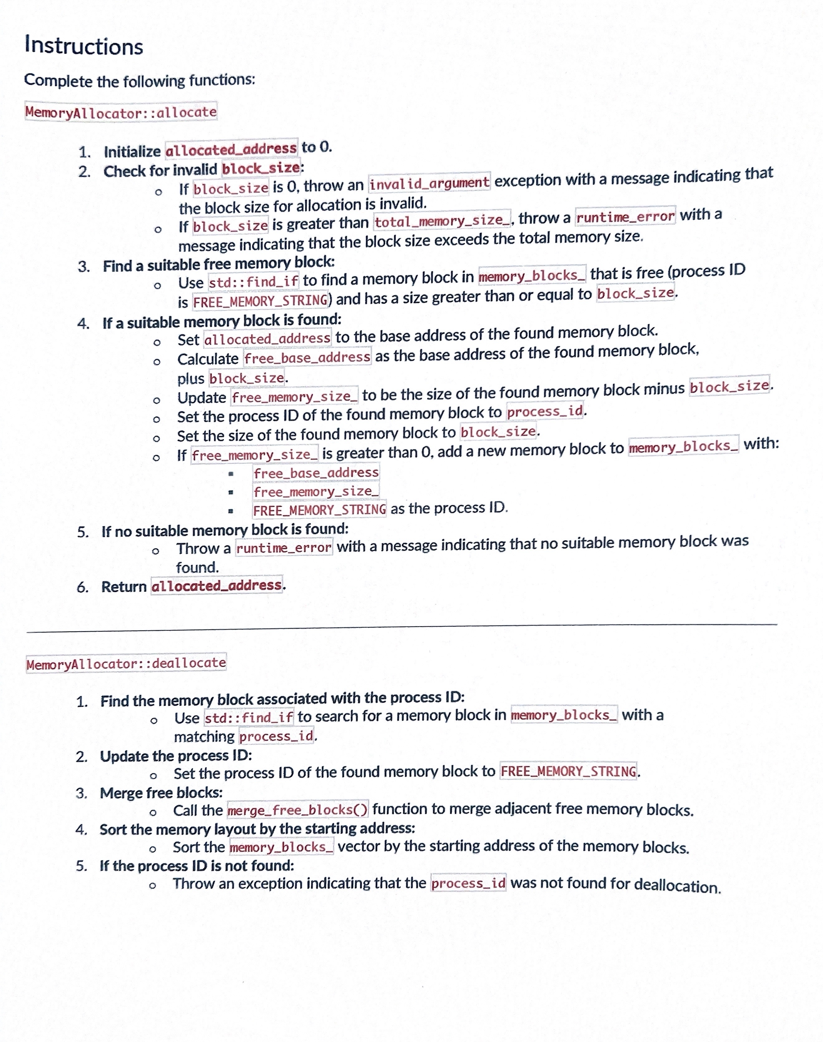 Instructions Complete the following functions: