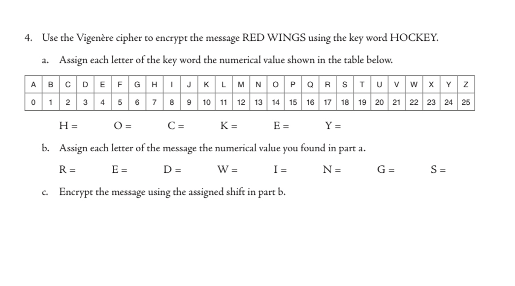 Use the Vigen re cipher to encrypt the message