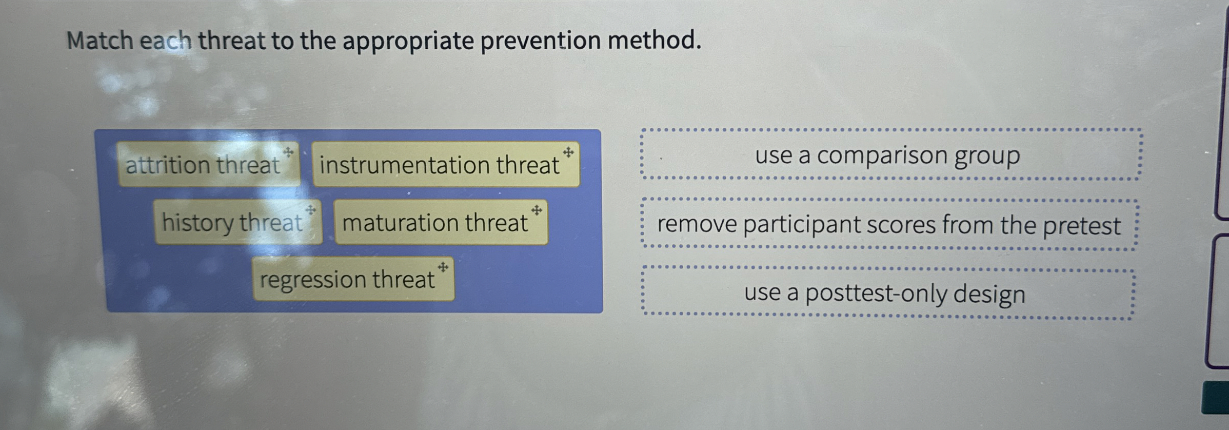 Match each threat to the appropriate prevention