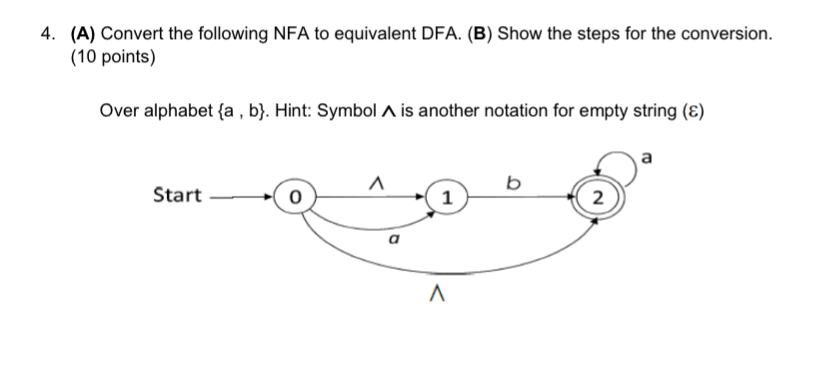 ( A ) Convert the following NFA to equivalent