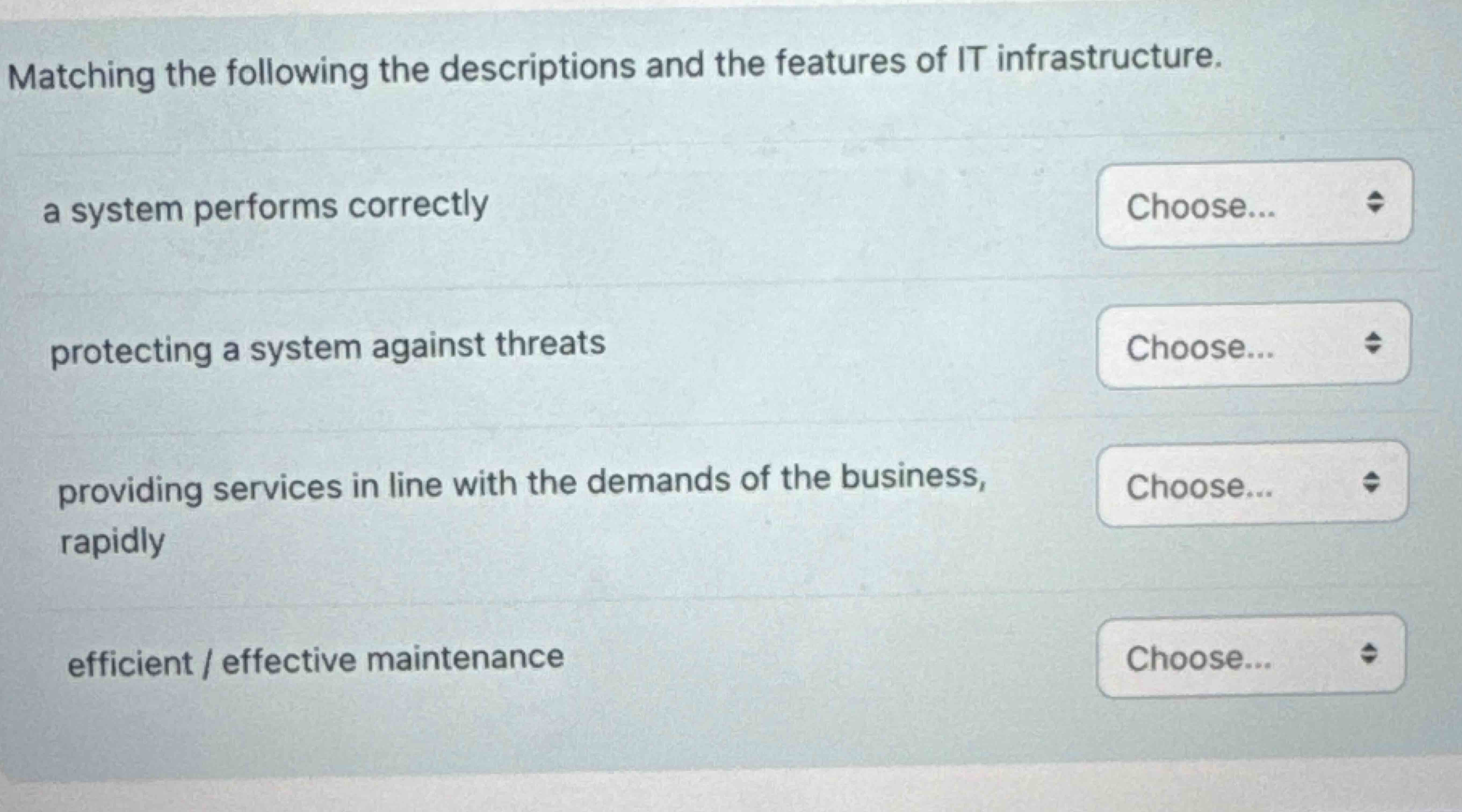 Matching the following the descriptions and the