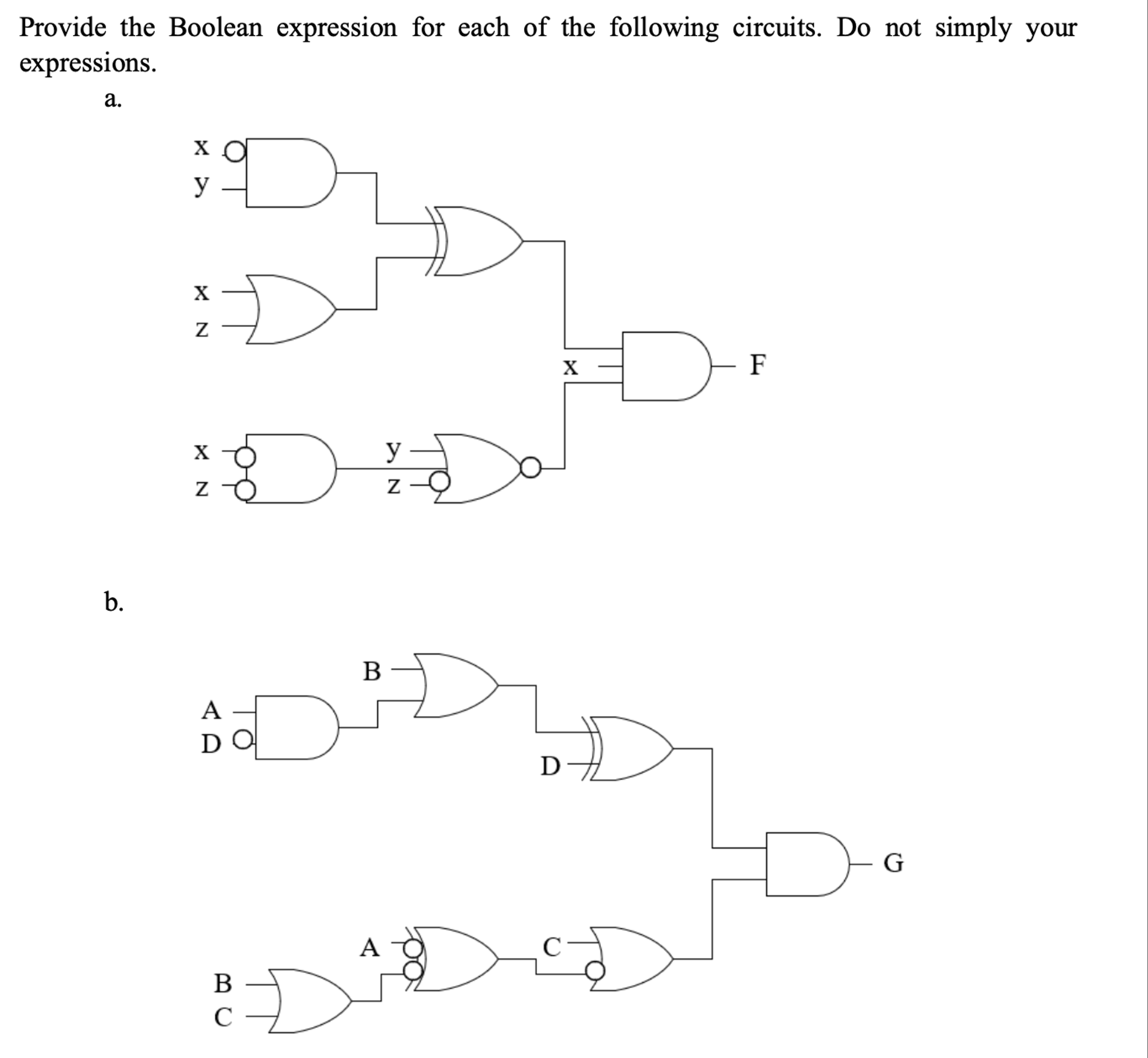 Provide the Boolean expression for each of the