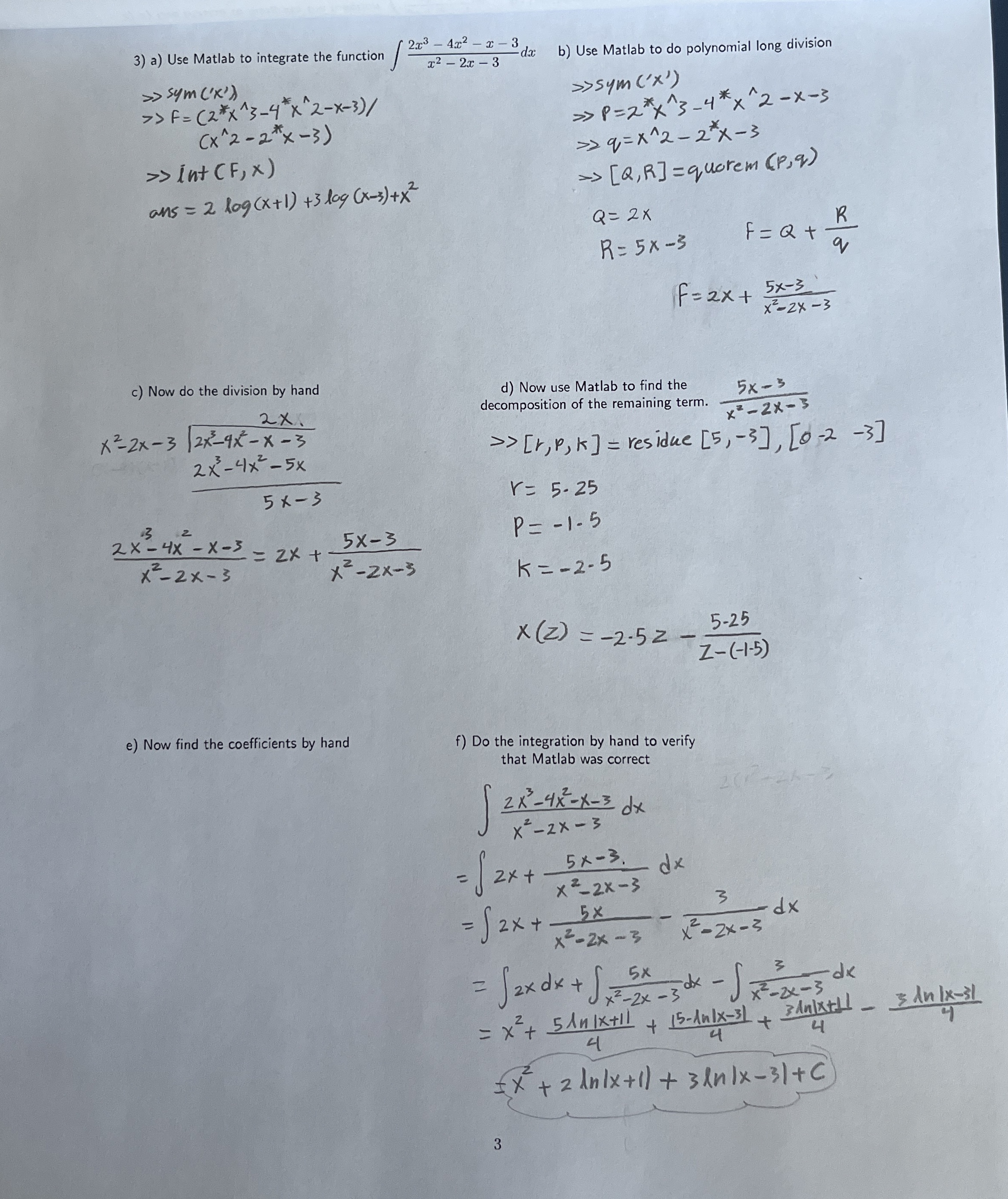 a ) Use Matlab to integrate the function 2 x 3 -