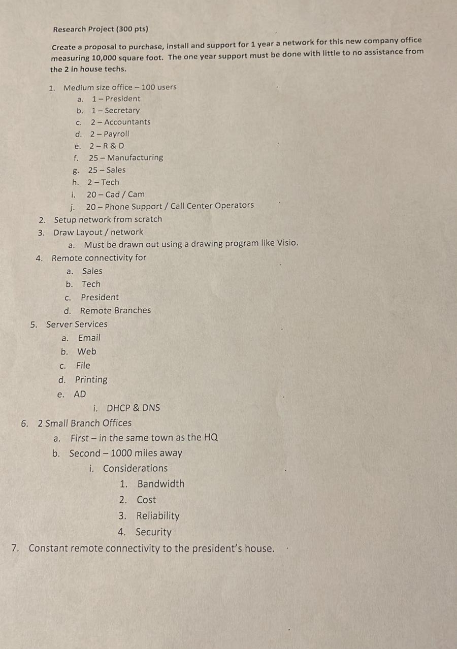 Research Project ( 3 0 0 pts ) Create a proposal
