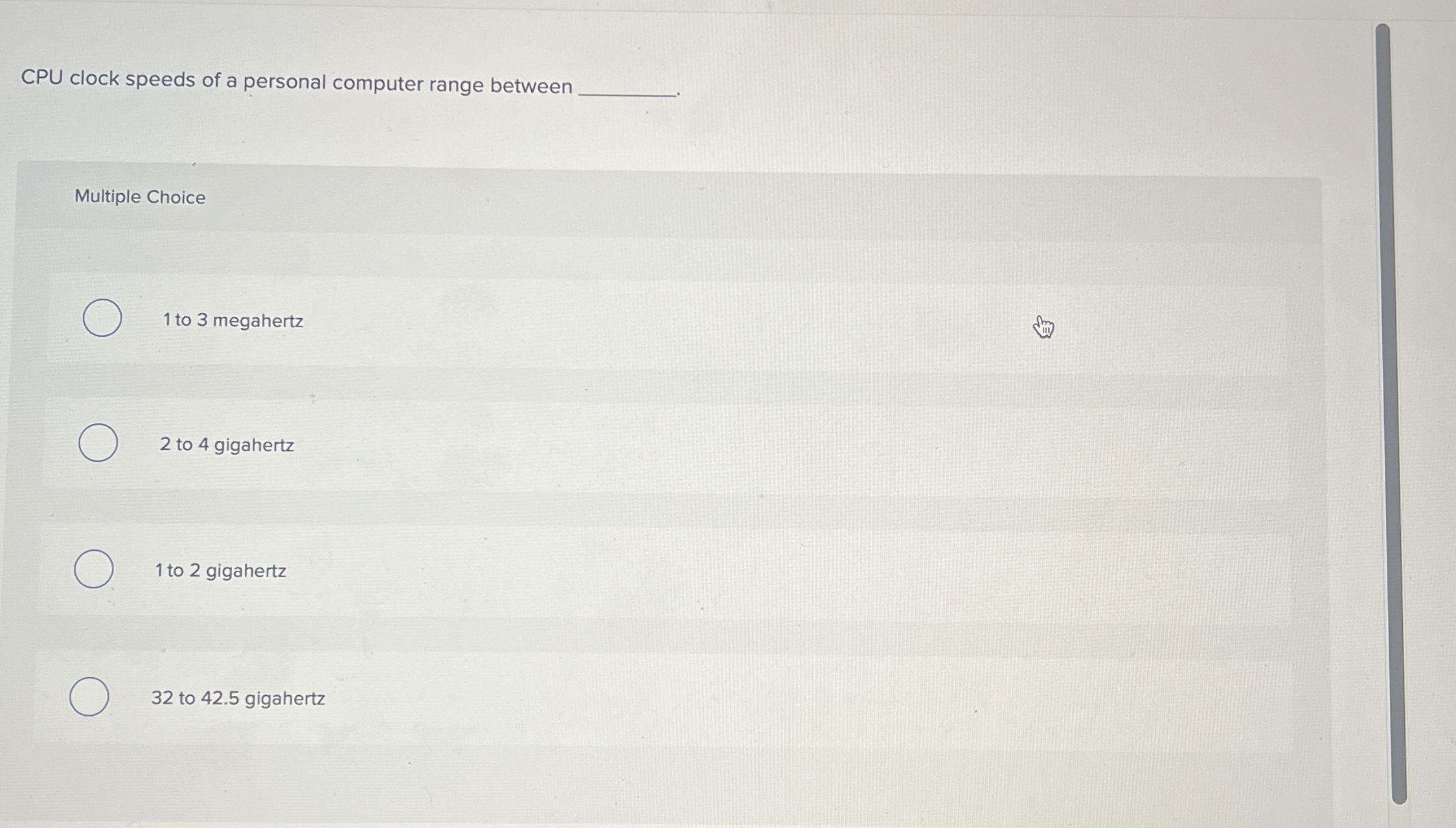 CPU clock speeds of a personal computer range