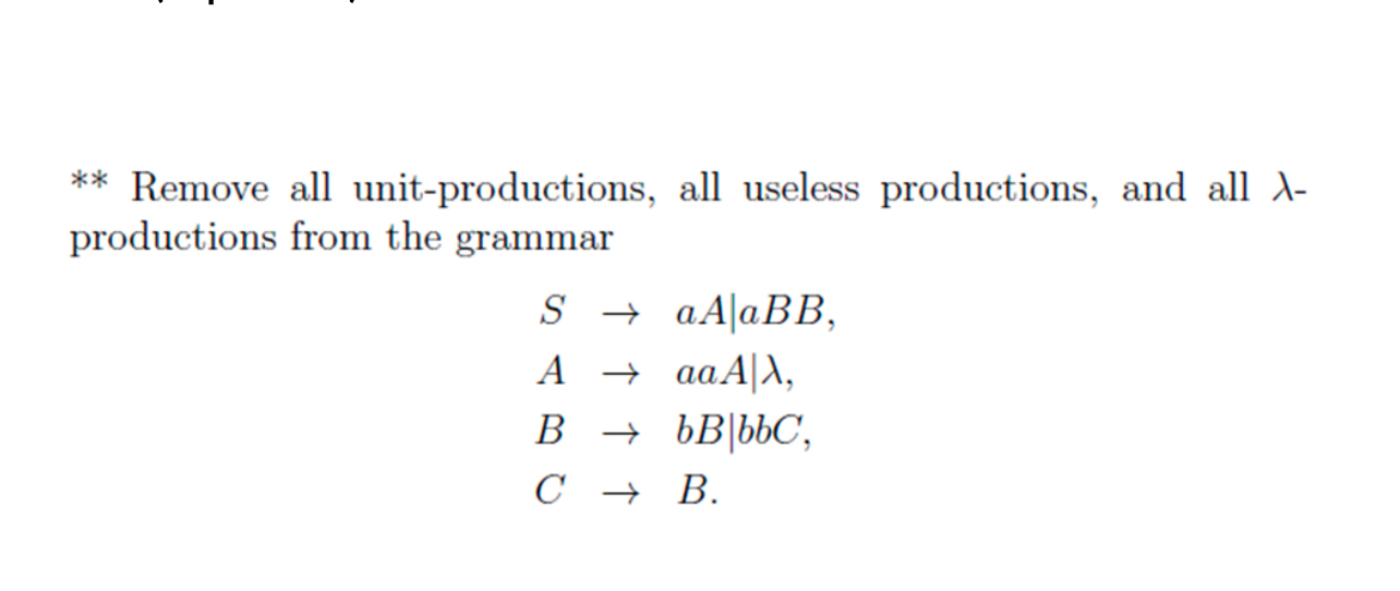 * * Remove all unit - productions, all useless