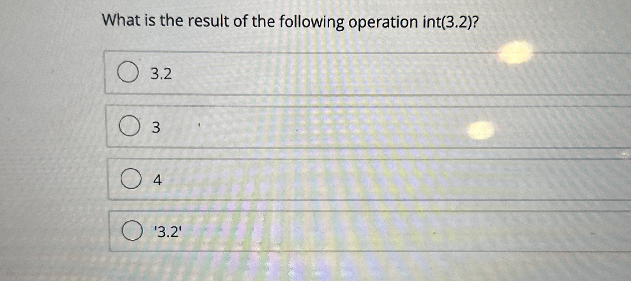 What is the result of the following operation int