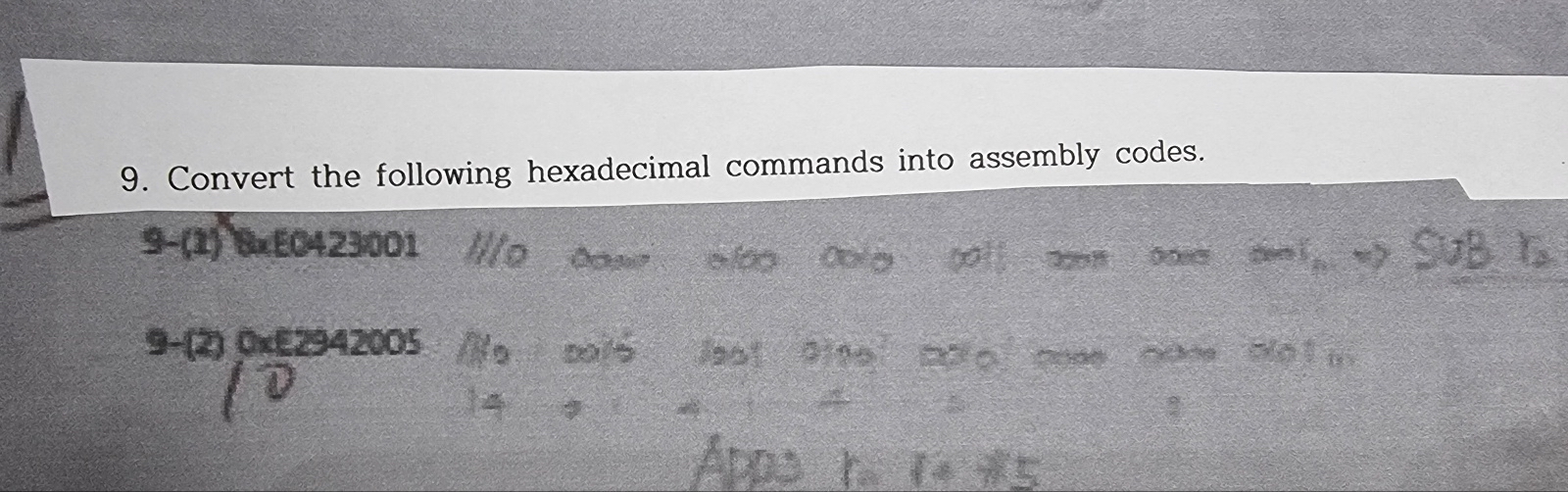 Convert the following hexadecimal commands into
