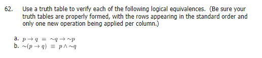 Use a truth table to verify each of the following