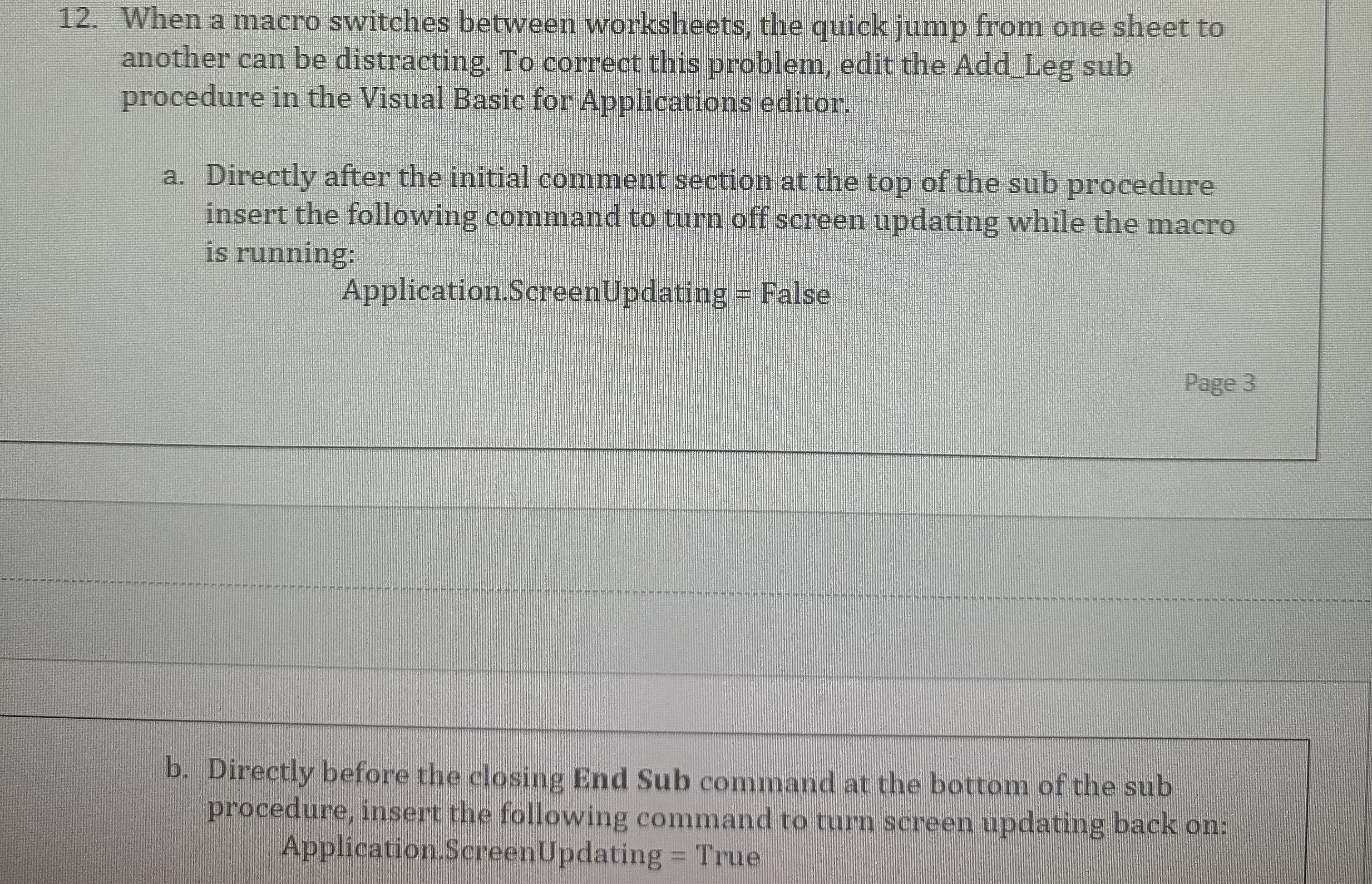 When a macro switches between worksheets, the