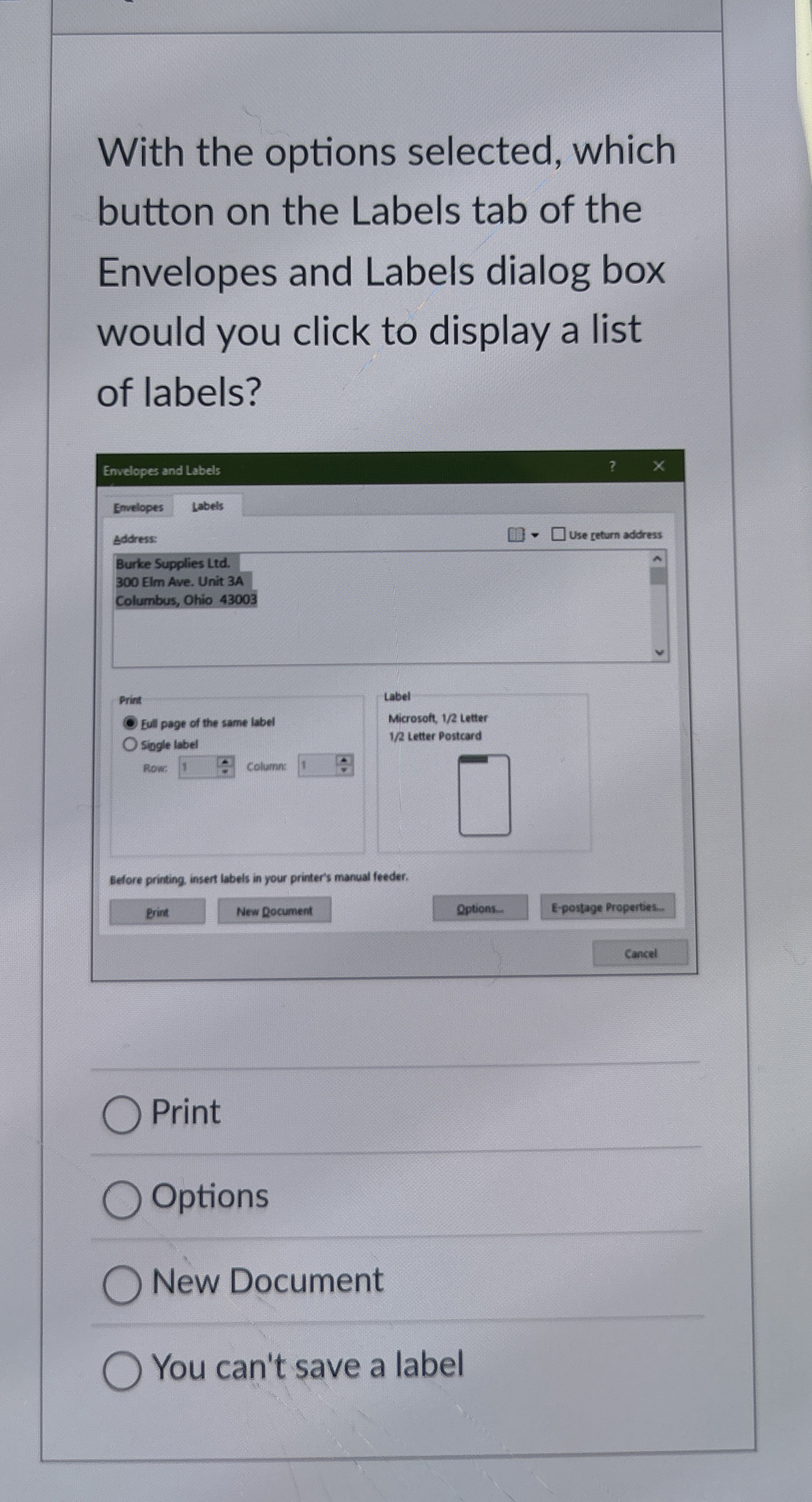 With the options selected, which button on the