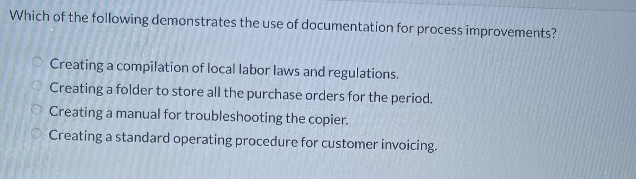 Which of the following demonstrates the use of