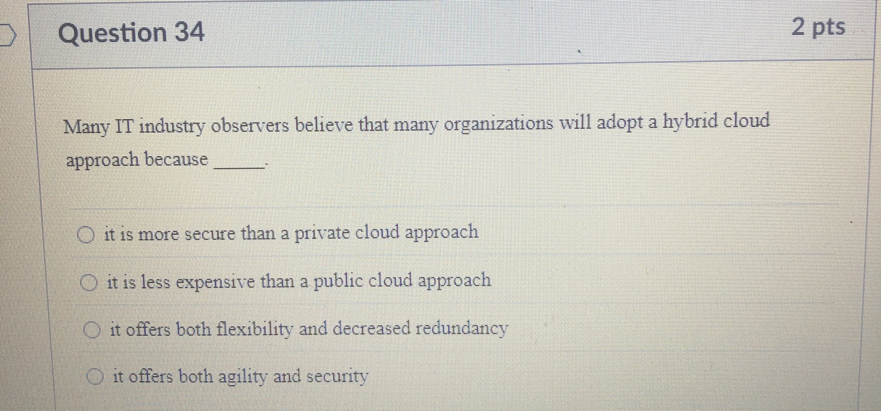 Question 3 4 2 pts Many IT industry observers