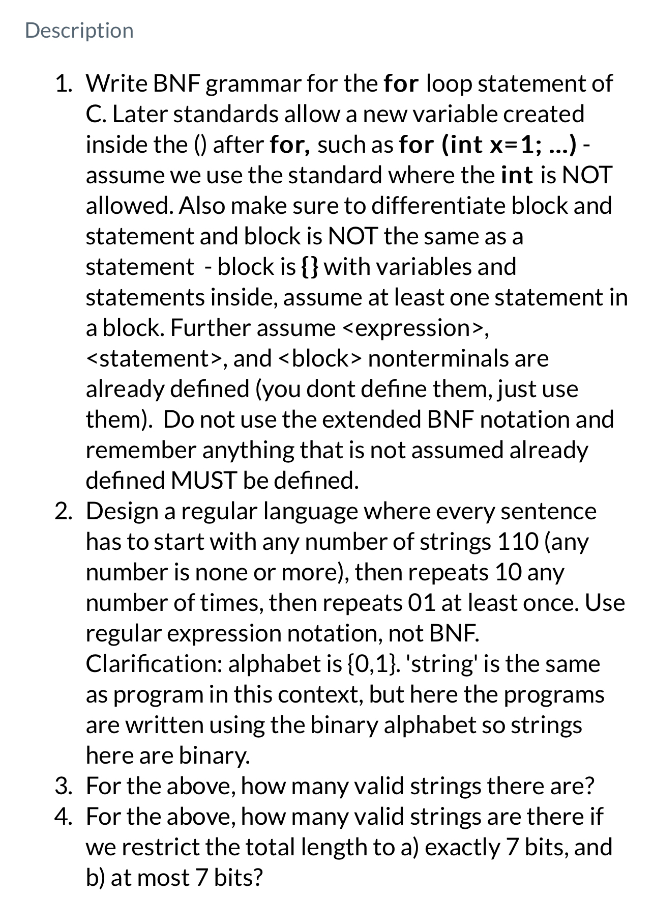 Description Write BNF grammar for the for loop