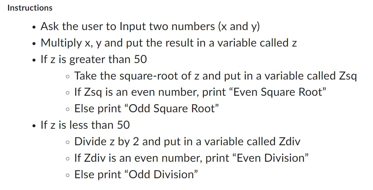 Instructions Ask the user to Input two numbers (