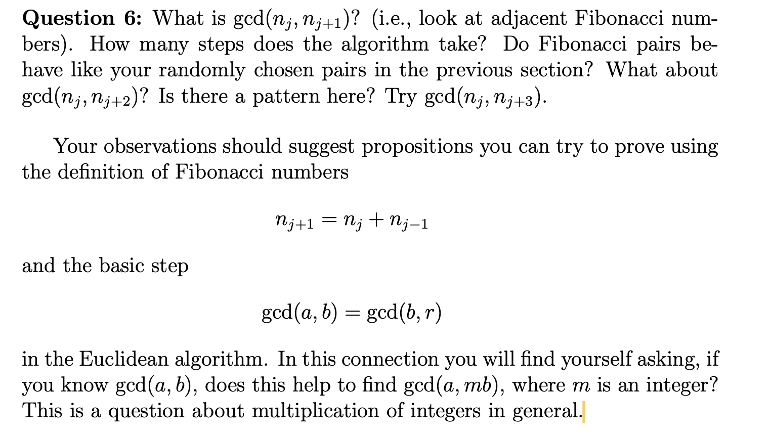 Question 6 : What is g c d ( n j , n j + 1 ) ? (