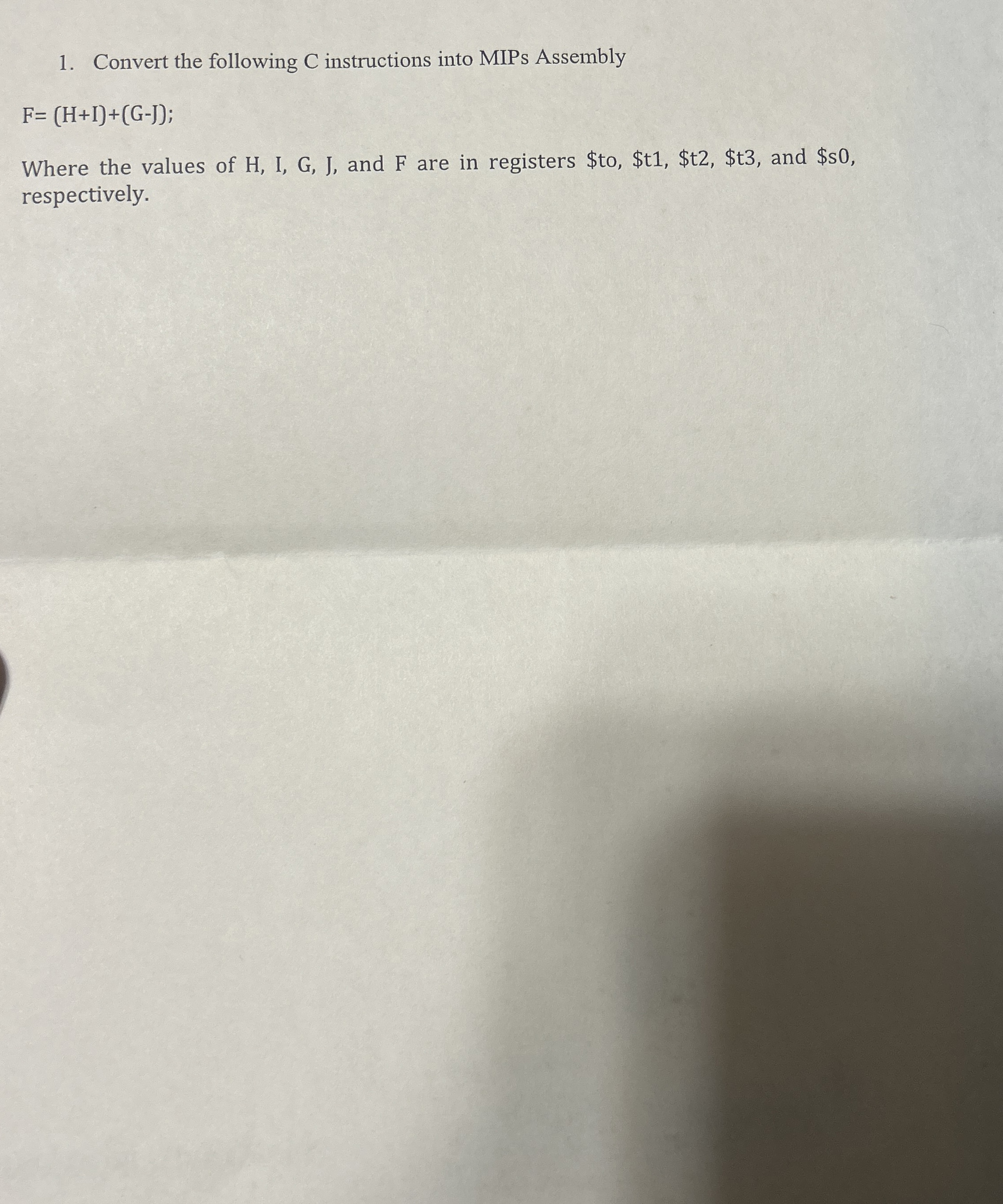 Convert the following C instructions into MIPs