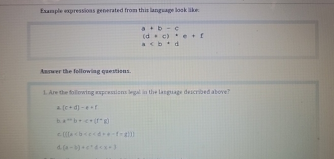 Example expressions generated from this language