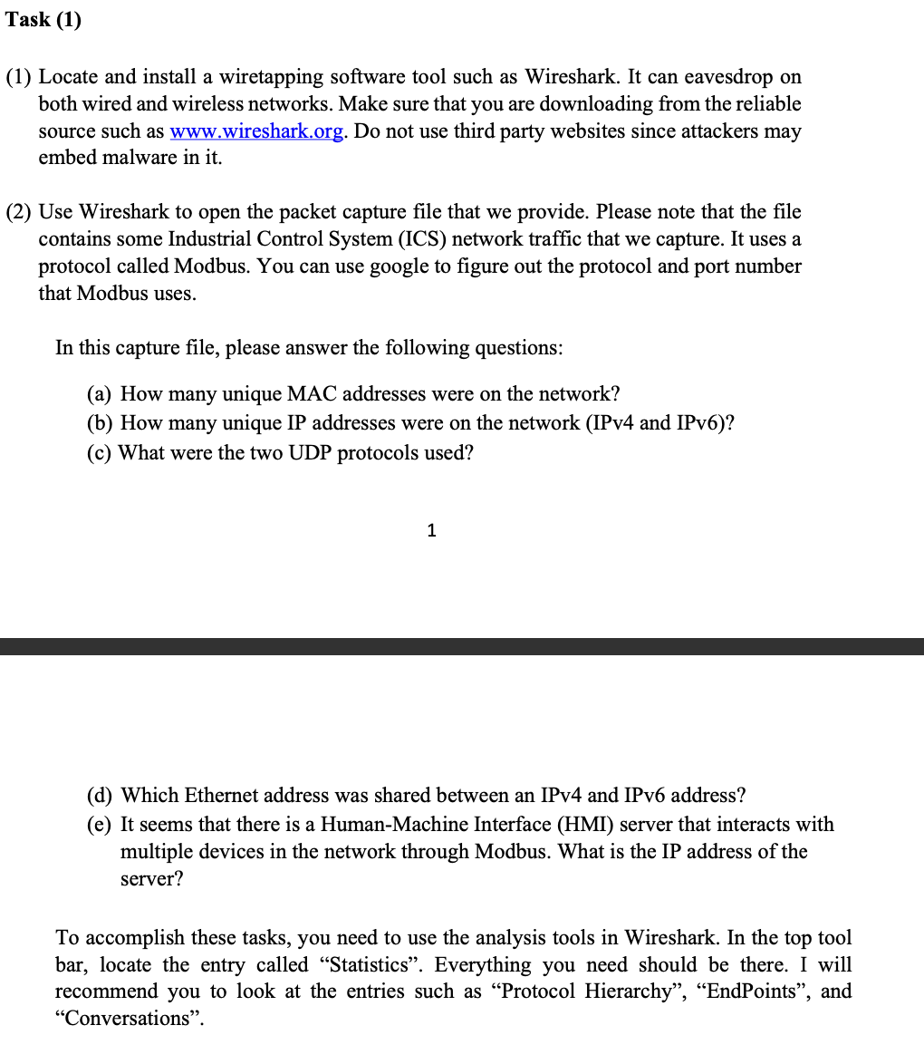 Task ( 1 ) ( 1 ) Locate and install a wiretapping