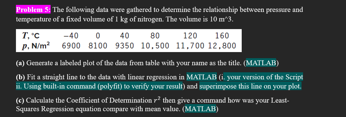 Problem 5 : The following data were gathered to