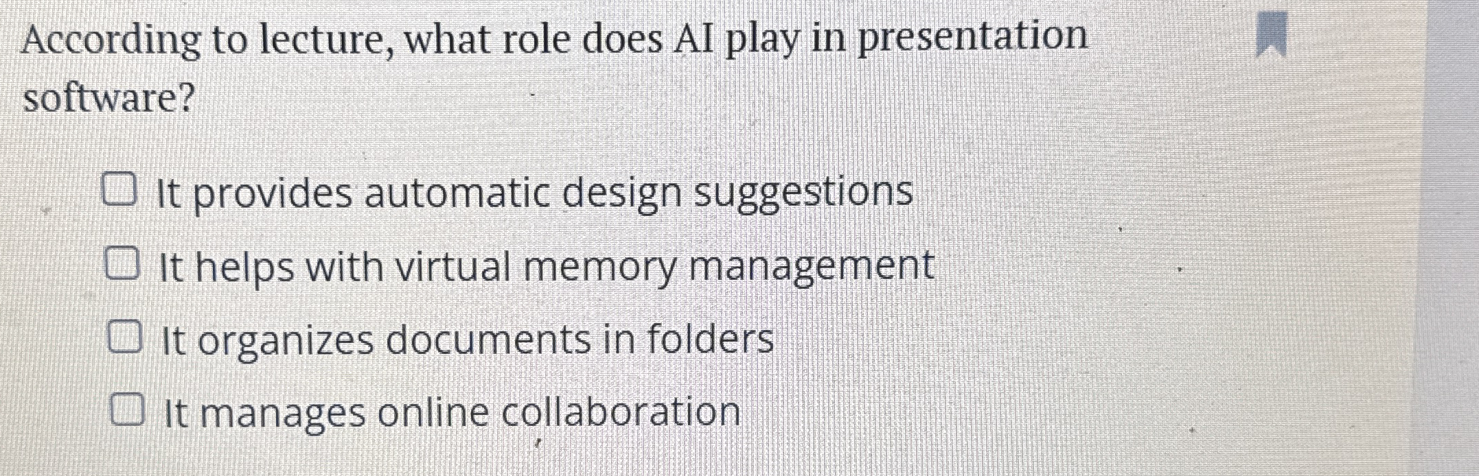 According to lecture, what role does AI play in