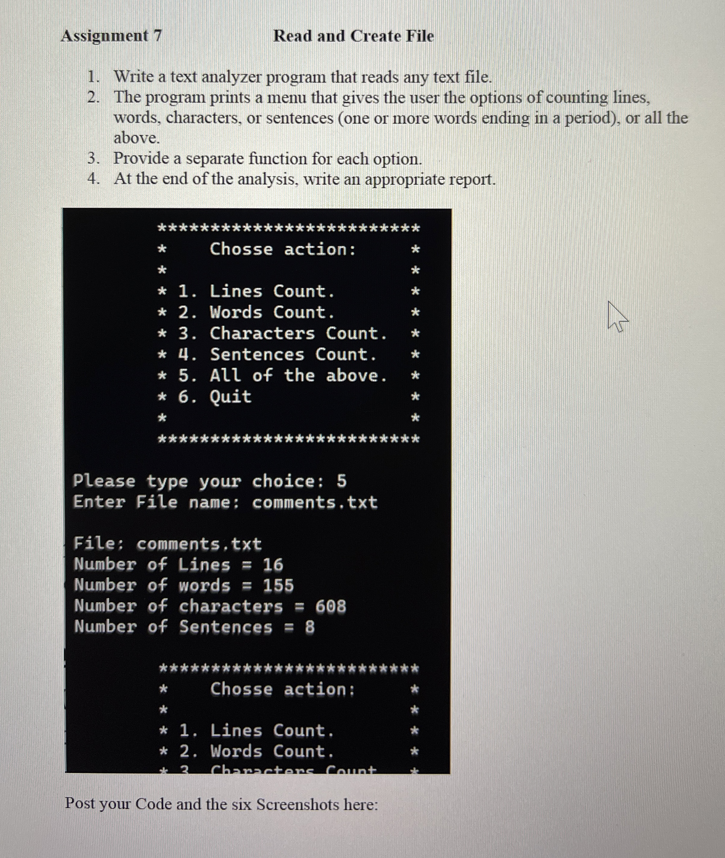 Assignment 7 Read and Create File Write a text