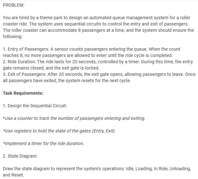 PROBLEM: You are hired by a theme park to design