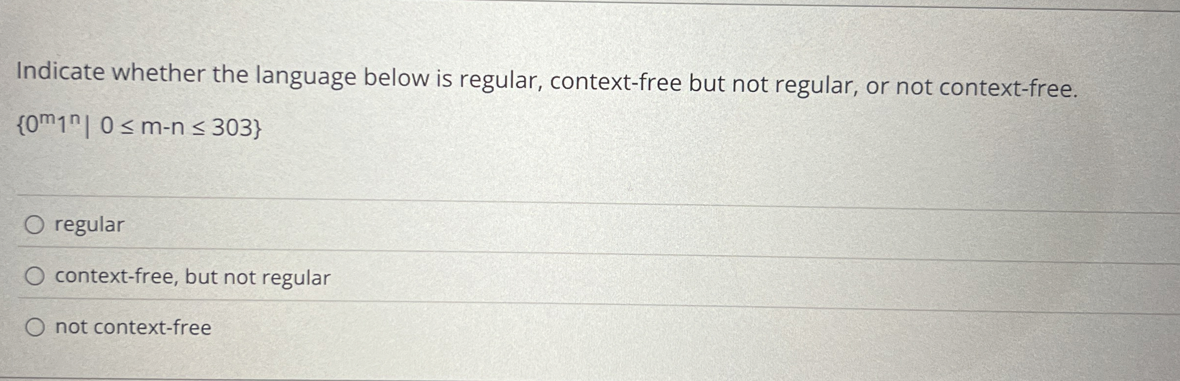 Indicate whether the language below is regular,