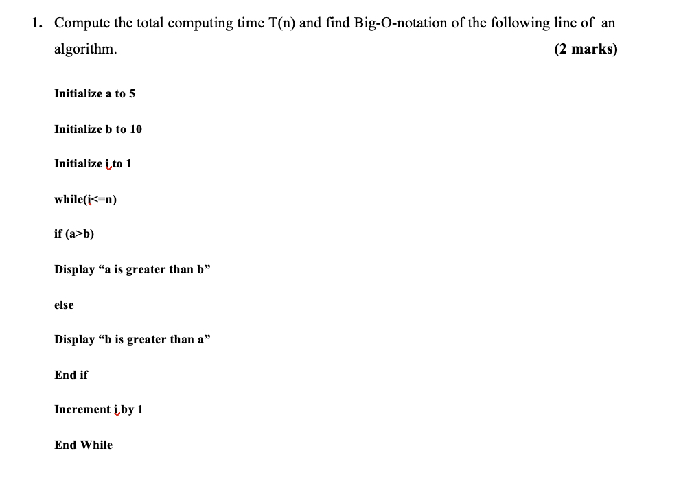 Compute the total computing time T ( n ) and find