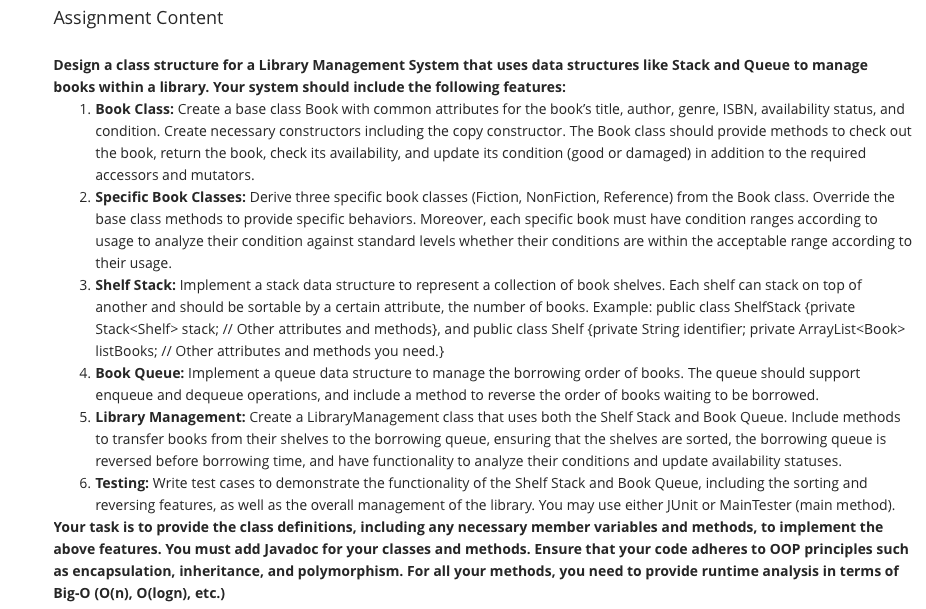 Assignment Content Design a class structure for a