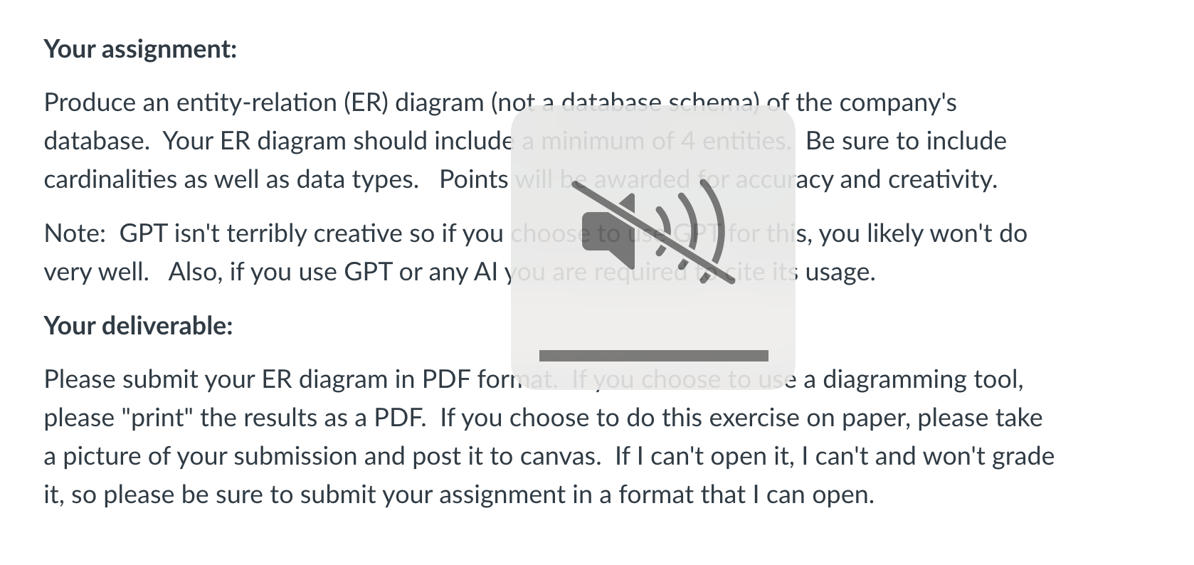Your assignment: Produce an entity - relation (