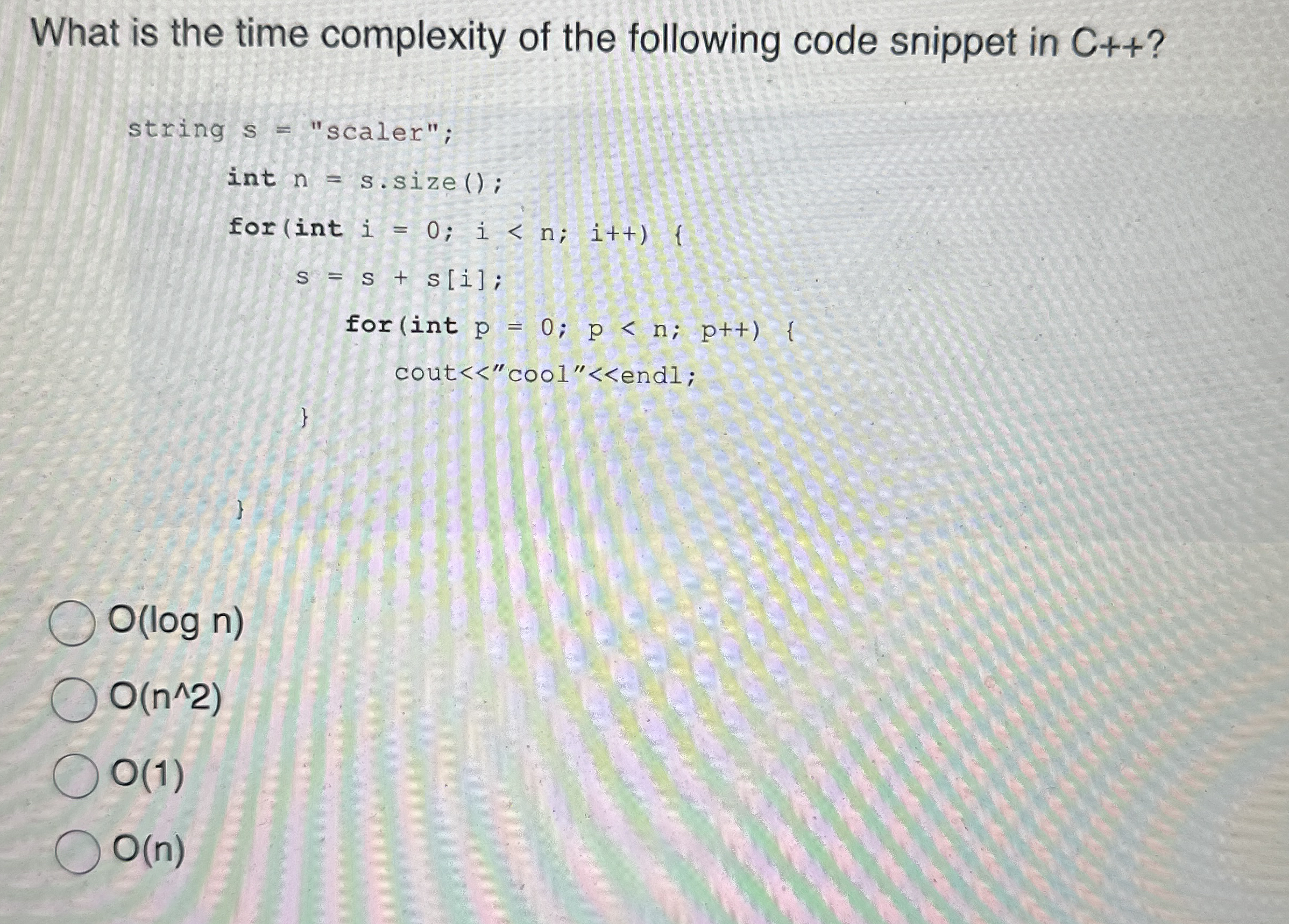 What is the time complexity of the following code