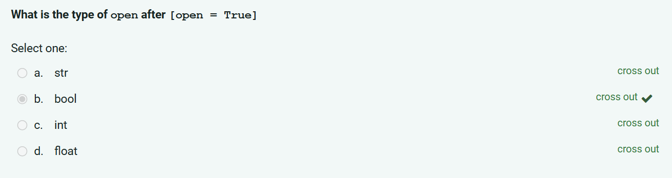 What is the type of open after [ open = True ]